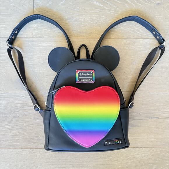 Disney Parks Loungefly Pride Collection Mickey Mini Backpack Rainbow Heart - Picture 1 of 11